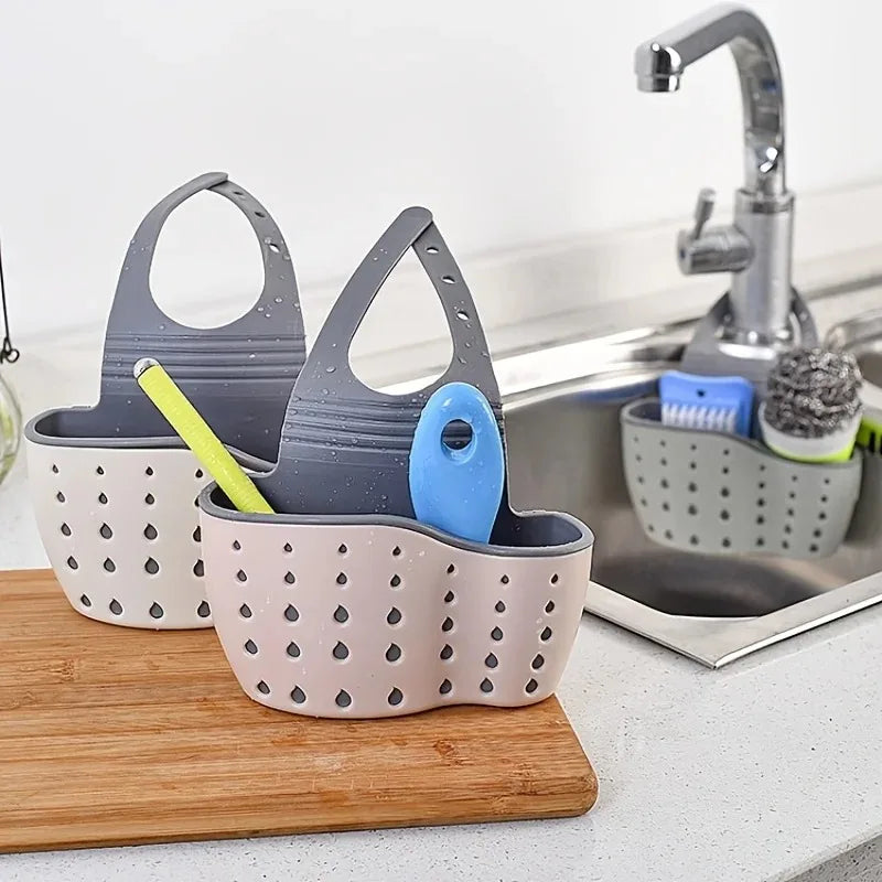 1-4PCS Household Adjustable Button Type Sink Drain Hanging Bag Kitchen Storage Shelf Faucet Sponge Twolayer Drain Hanging Basket