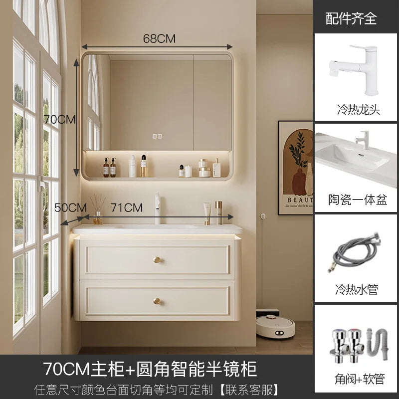 Modern Bathroom Cabinet Corian Integrated Ceramic Basin Oak Painted Cabinet French Premium Toilet Hand Wash Basin Combination