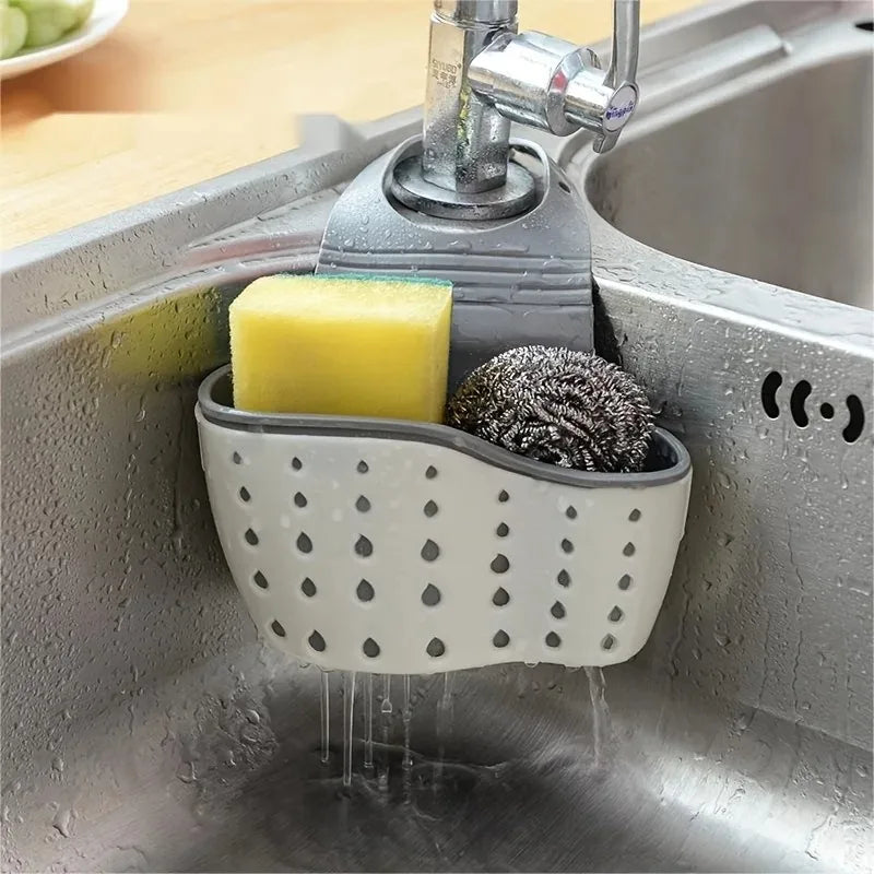 1-4PCS Household Adjustable Button Type Sink Drain Hanging Bag Kitchen Storage Shelf Faucet Sponge Twolayer Drain Hanging Basket