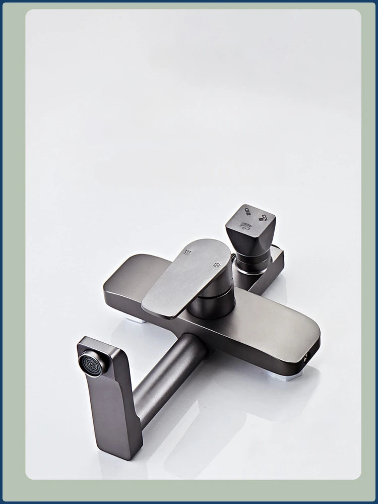 Grey Bathroom Shower Set Space Aluminum Three-function Wall Mounted Rotatable Faucets Rainfall Pressurized Shower Systerm