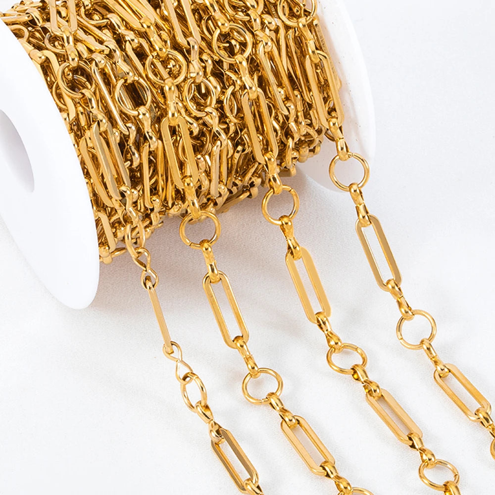 1meter Flat Geometric Heart Round Square Design Necklaces Chain Stainless Steel Link Chains DIY Bracelets Jewelry Making Chains