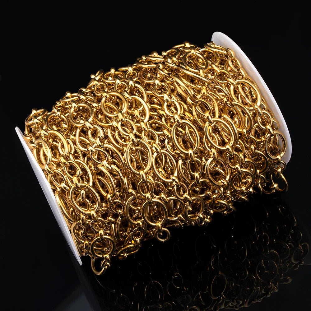 1meter Flat Geometric Heart Round Square Design Necklaces Chain Stainless Steel Link Chains DIY Bracelets Jewelry Making Chains