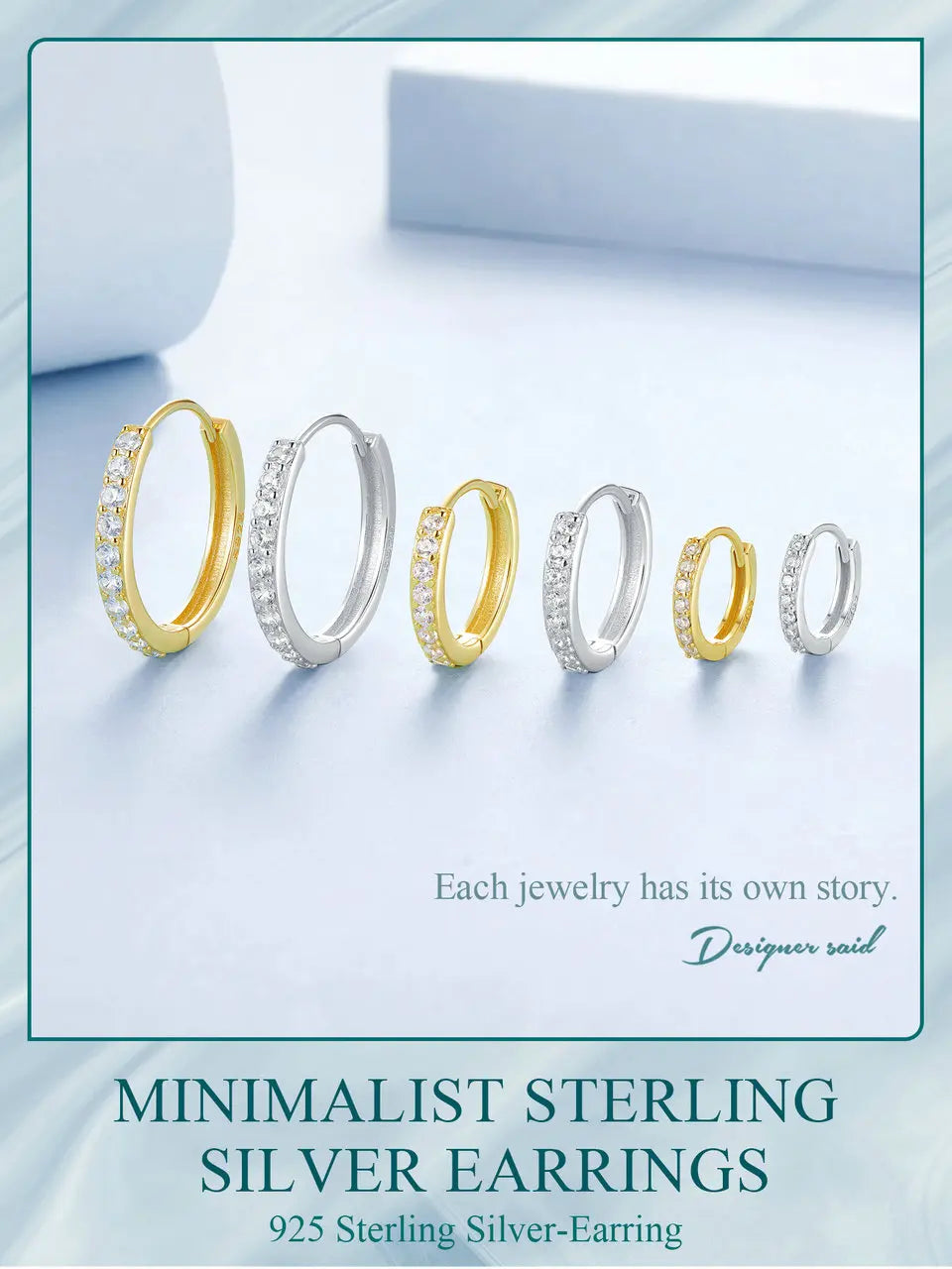 BAMOER 925 Sterling Silver Classic CZ Huggie Hoop Earrings, White Gold Plated Cartilage Piercing Earrings Ear Cuff for Women