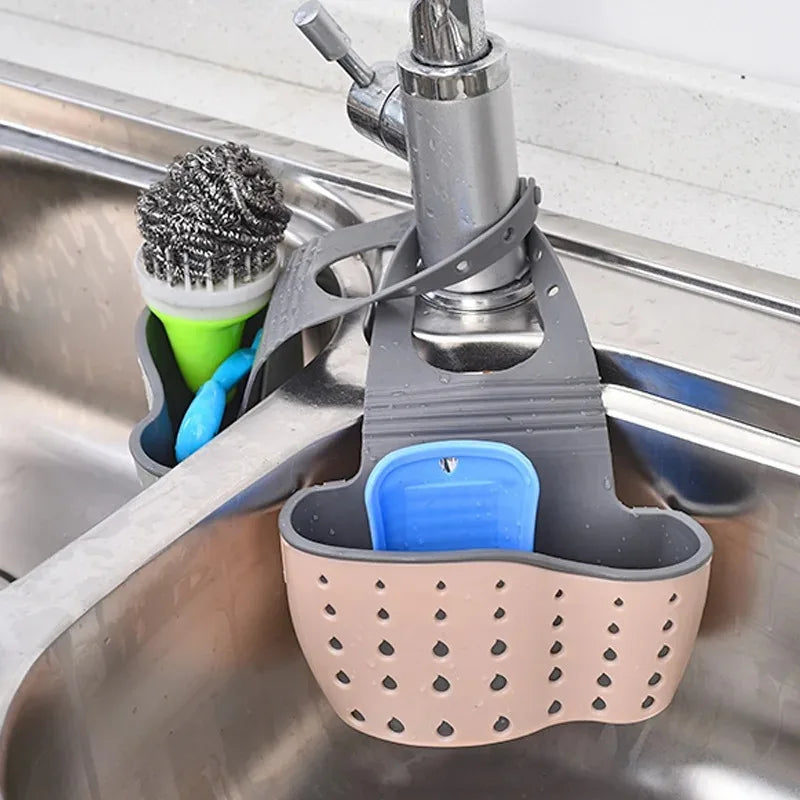 1-4PCS Household Adjustable Button Type Sink Drain Hanging Bag Kitchen Storage Shelf Faucet Sponge Twolayer Drain Hanging Basket