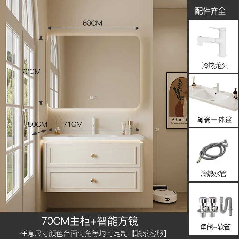 Modern Bathroom Cabinet Corian Integrated Ceramic Basin Oak Painted Cabinet French Premium Toilet Hand Wash Basin Combination
