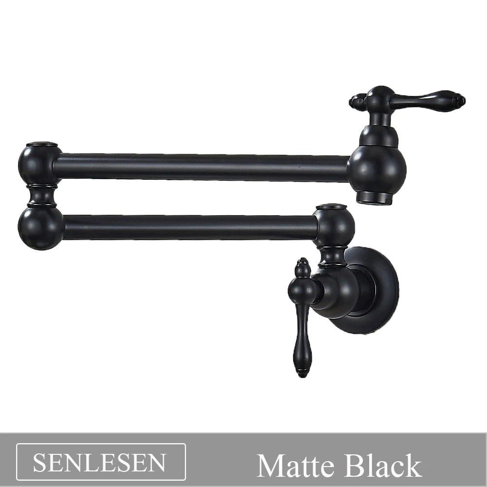 Senlesen Brushed Gold Foldable Kitchen Faucet Wall Mounted Single Cold Water Faucet Brass Rotate Folding Spout Pot Filler Tap