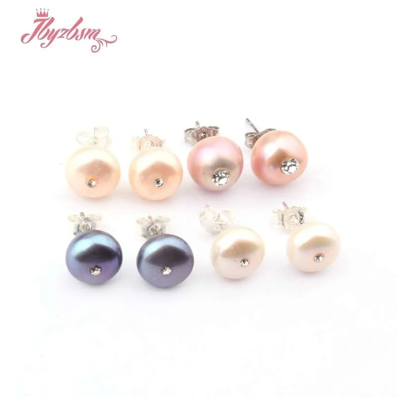9mm Round Pink Purple White Natural Freshwater Pearl Elegant Minimalist Stud Earrings 1 Pair Party Anniversary Jewelry Gift