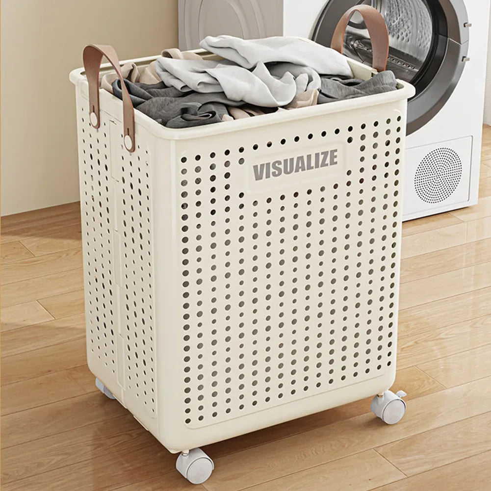 Extra Large Wheeled Folding Laundry Basket Breathable Large Capacity with Handles Suitable For Families Hotels and Dormitories