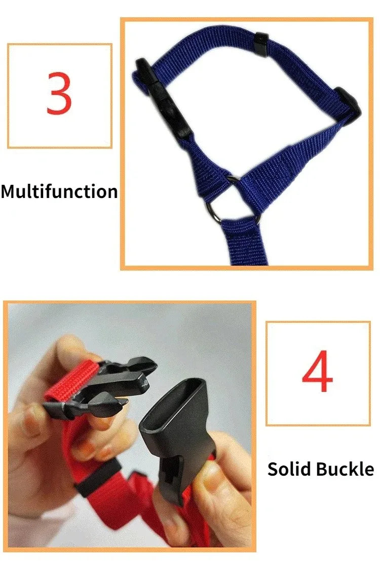 Adjustable Solid Color Pet Car Seat Belt Two-in-One Nylon Lead Leash Backseat Safety Harness Collar for Dogs Pet Travel Accessor