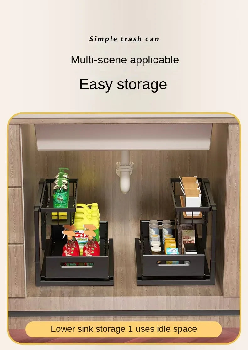 Kitchen sink cabinet organizer, multi-functional layered shelf, seasoning drawer, pull-out storage rack