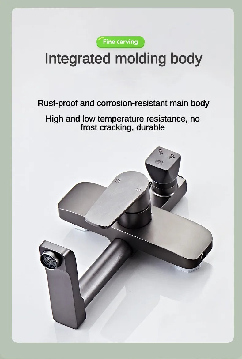 Grey Bathroom Shower Set Space Aluminum Three-function Wall Mounted Rotatable Faucets Rainfall Pressurized Shower Systerm