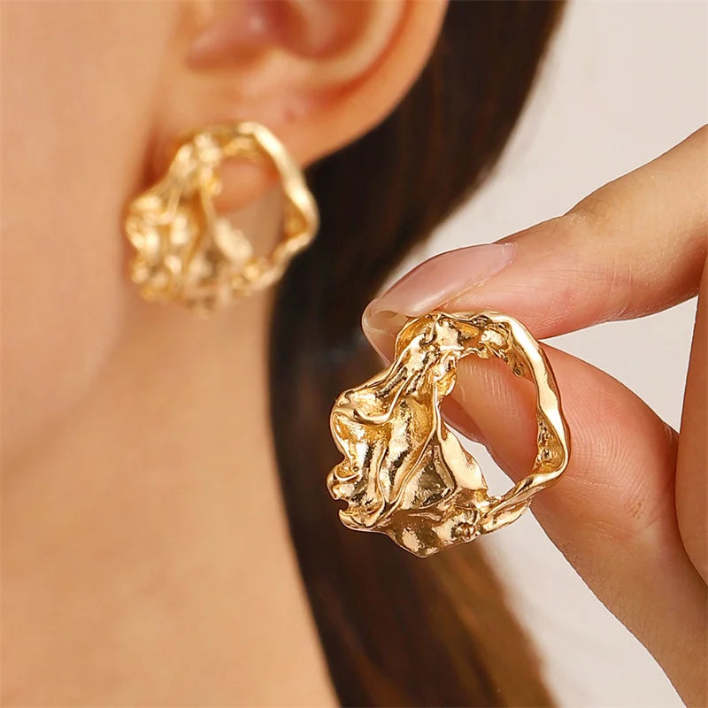 Stainless Steel Chic Half Flower Stud Earrings Minimalist Irregular Petal for Women 2024 New Gold Color Earrings Party Jewelry