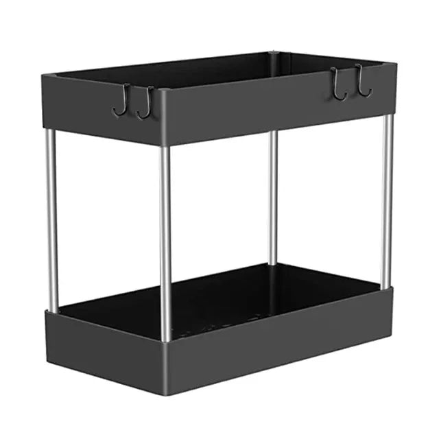 Under Sink Organizer Sliding Cabinet Basket Organizer Storage Rack with Hooks Hanging Cup Bathroom Kitchen Organizer
