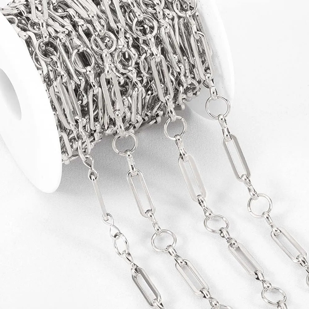 1meter Flat Geometric Heart Round Square Design Necklaces Chain Stainless Steel Link Chains DIY Bracelets Jewelry Making Chains