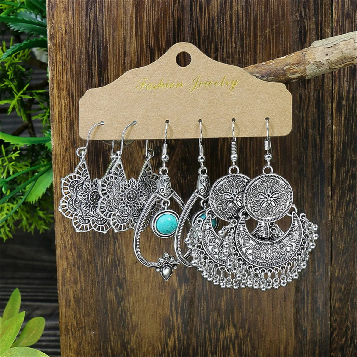 Boho Ethnic Vintage Geometric Earrings Set For Women Fashion Hollow Metal Waterdrop Round Leaf Tassel Drop Earring Party Jewelry