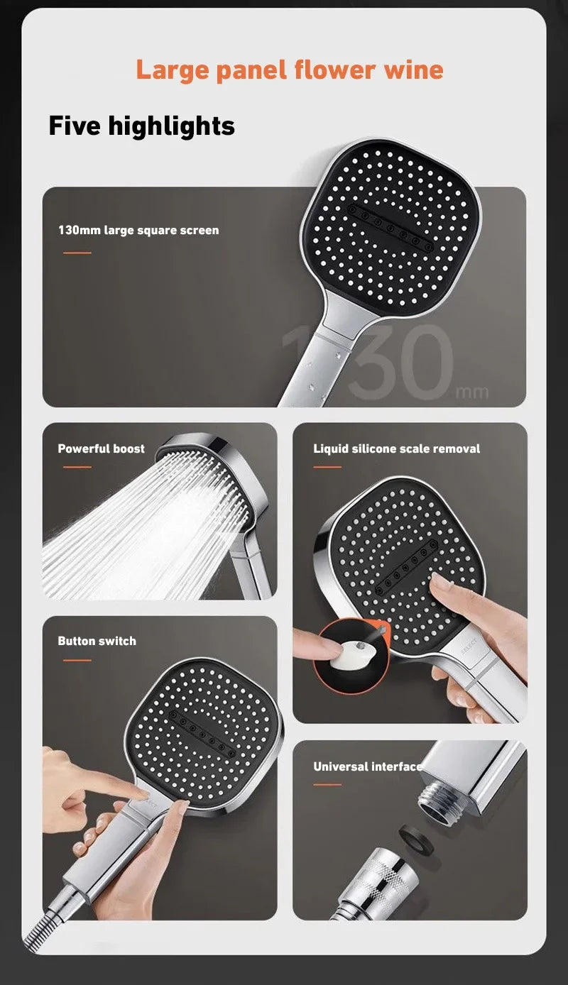 Shower Head Adjustable 3 Mode Rainfall Shower Large Flow Showerhead High Pressure Water Saving Shower Mixer Bathroom 2025