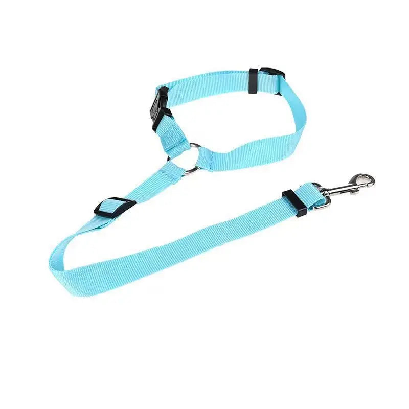 Adjustable Solid Color Pet Car Seat Belt Two-in-One Nylon Lead Leash Backseat Safety Harness Collar for Dogs Pet Travel Accessor