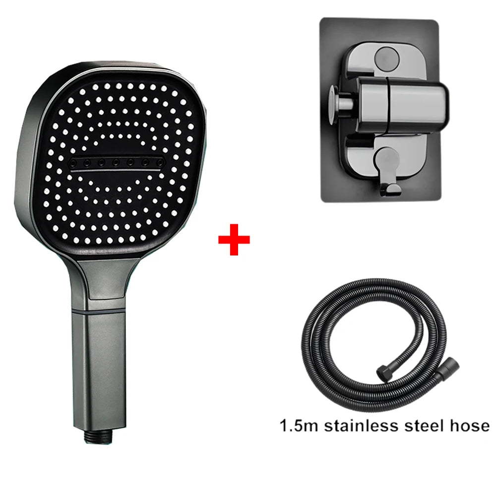 13CM Big Panel High Pressure Shower Head with Filter 3 Modes Large Flow Spray Rainfall Nozzle Square Bathroom ShowerHead