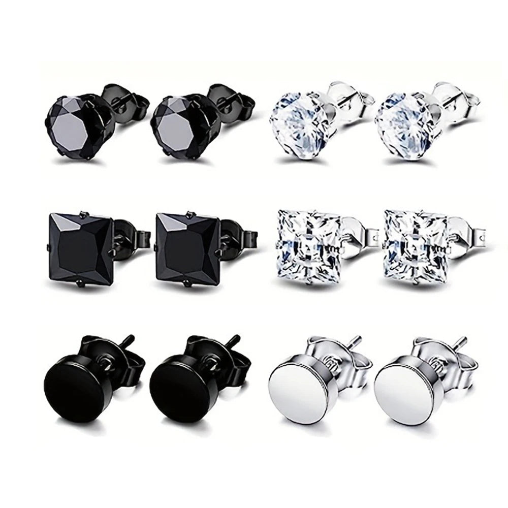 4-14 Pairs Earrings For Men, Black Earrings Mens Earrings, Stainless Steel Stud Earrings For Women Huggie Hoop Earrings Set
