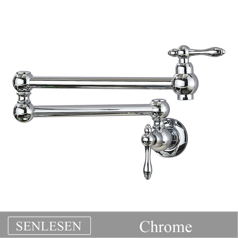 Senlesen Brushed Gold Foldable Kitchen Faucet Wall Mounted Single Cold Water Faucet Brass Rotate Folding Spout Pot Filler Tap