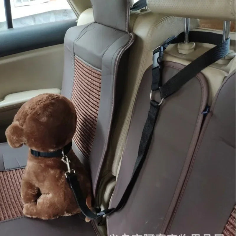 Adjustable Solid Color Pet Car Seat Belt Two-in-One Nylon Lead Leash Backseat Safety Harness Collar for Dogs Pet Travel Accessor