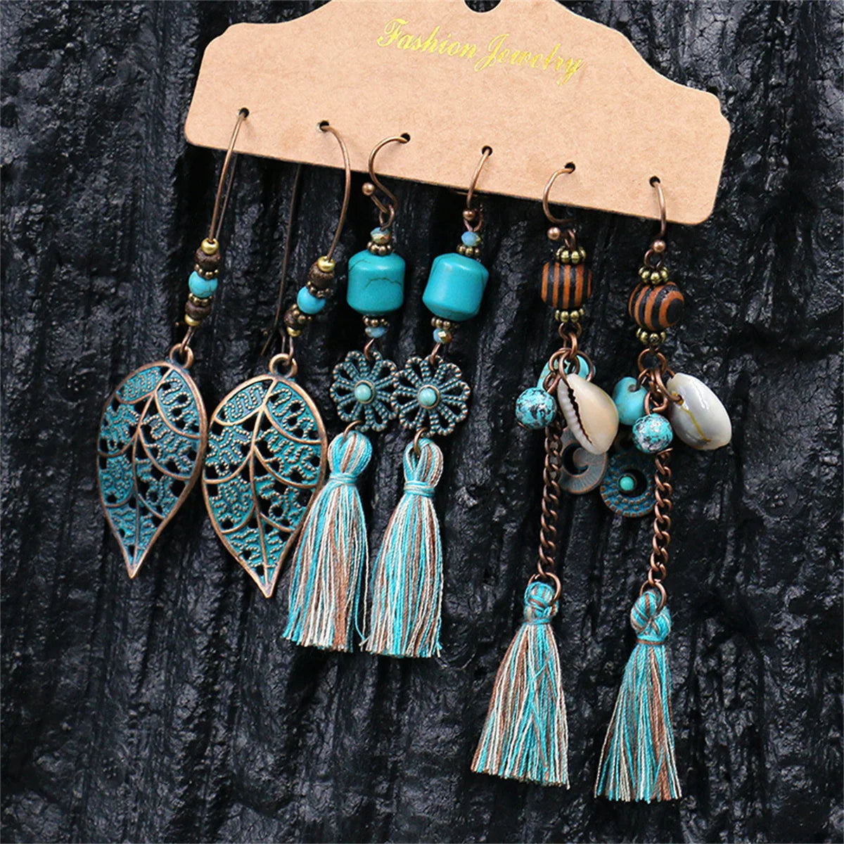 Boho Ethnic Vintage Geometric Earrings Set For Women Fashion Hollow Metal Waterdrop Round Leaf Tassel Drop Earring Party Jewelry