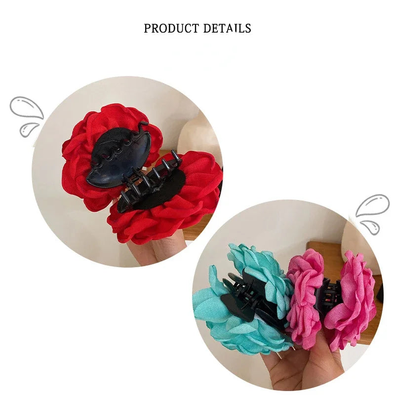 Korean Fabric Rose Flower Hair Claw Clip Women Girls Fashion Barrettes Plastic Hair Grab Clamp Headwear Hair Accessories