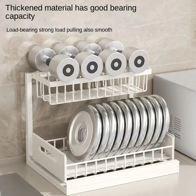 Kitchen sink cabinet organizer, multi-functional layered shelf, seasoning drawer, pull-out storage rack
