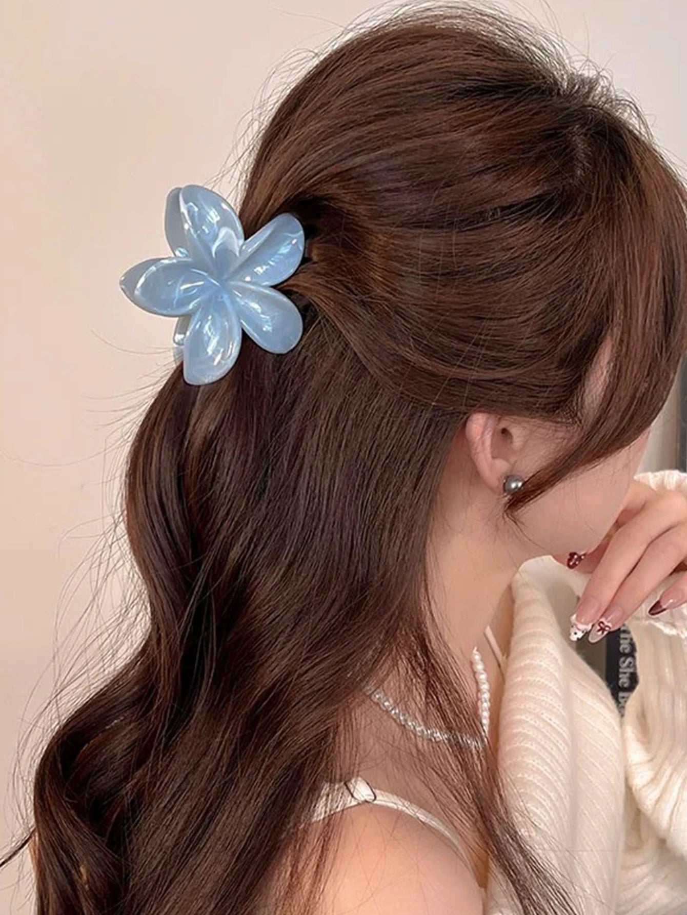 2 Pcs Hawaiian Flower Claw Clips for Women,Marble Vein Flower Hair Claw Clips for Thin Hair,Cute Beach Hair Accessories