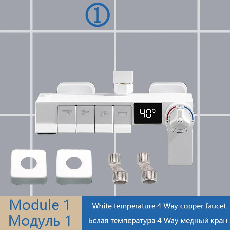 Shower Set Accessories Brass Shower System Bathroom Thermostatic Faucet Hot Cold Mixed Bathtub Shower Faucet LED Digital Faucet