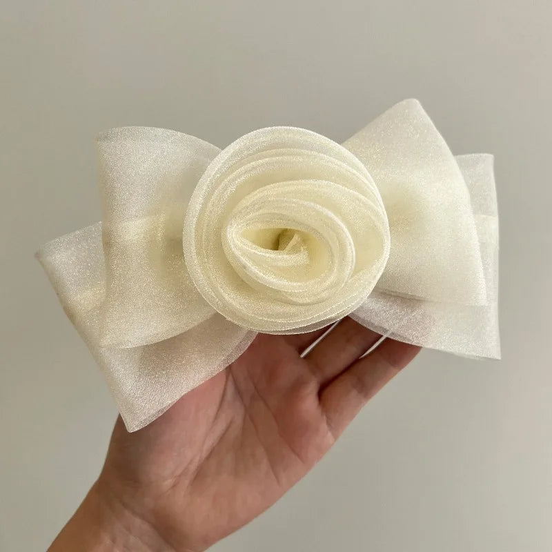 Elegant Mesh Rose Flower Hair Clips for Women Bow Leopard Print Spring Clip Ponytail Holder Barrette Fashion Hair Accessories