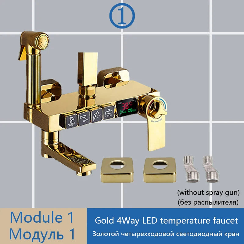 Shower Set Accessories Brass Shower System Bathroom Thermostatic Faucet Hot Cold Mixed Bathtub Shower Faucet LED Digital Faucet