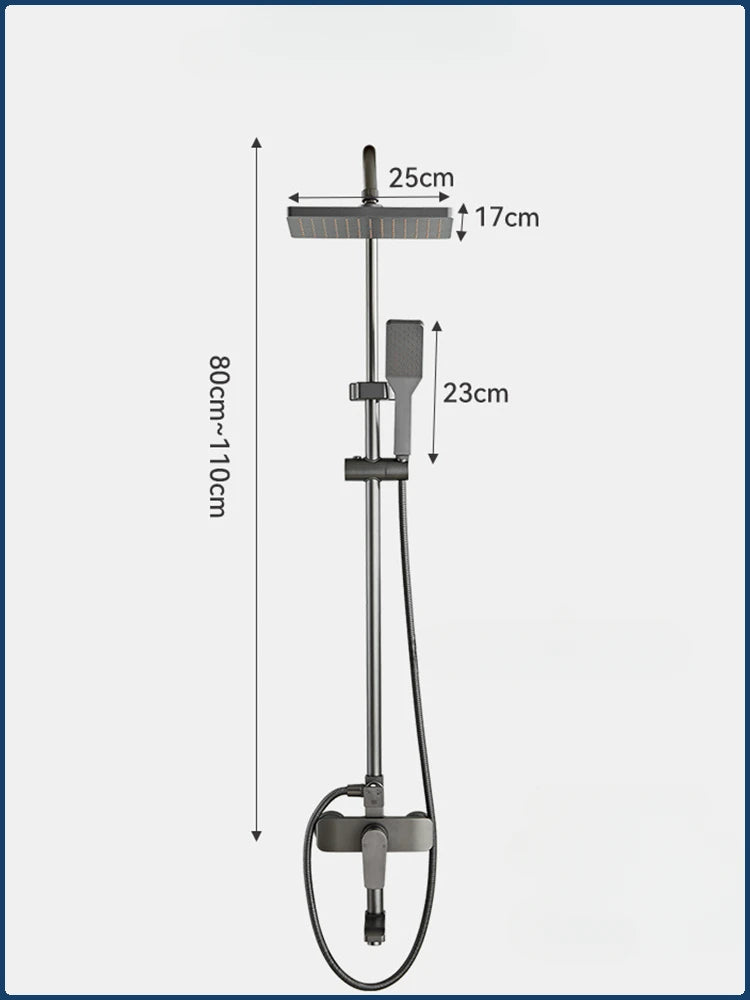 Grey Bathroom Shower Set Space Aluminum Three-function Wall Mounted Rotatable Faucets Rainfall Pressurized Shower Systerm