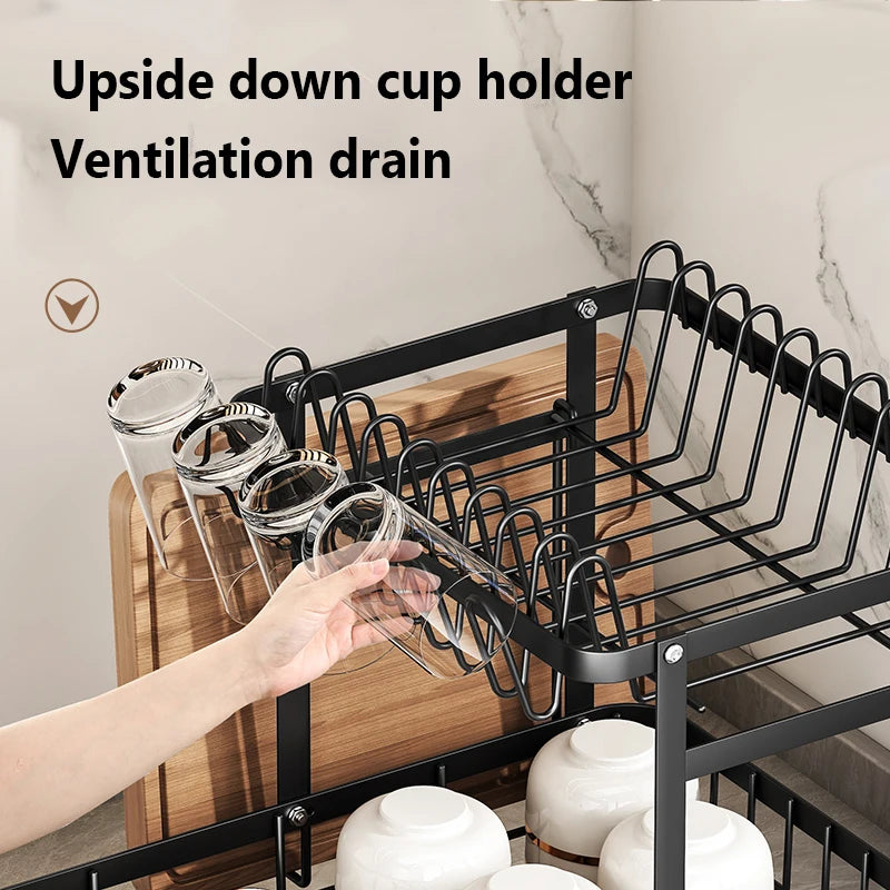 1 Or 2-Tier Space-Saving Kitchen Dish Drying Rack, Multifunctional Dish Rack, Rustproof Kitchen Dish Drying Rack With Drainboard