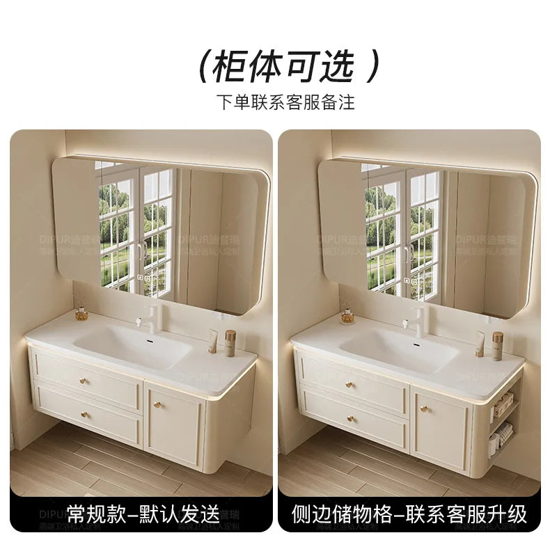Modern Bathroom Cabinet Corian Integrated Ceramic Basin Oak Painted Cabinet French Premium Toilet Hand Wash Basin Combination