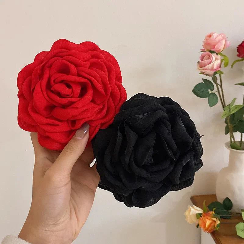 Korean Fabric Rose Flower Hair Claw Clip Women Girls Fashion Barrettes Plastic Hair Grab Clamp Headwear Hair Accessories