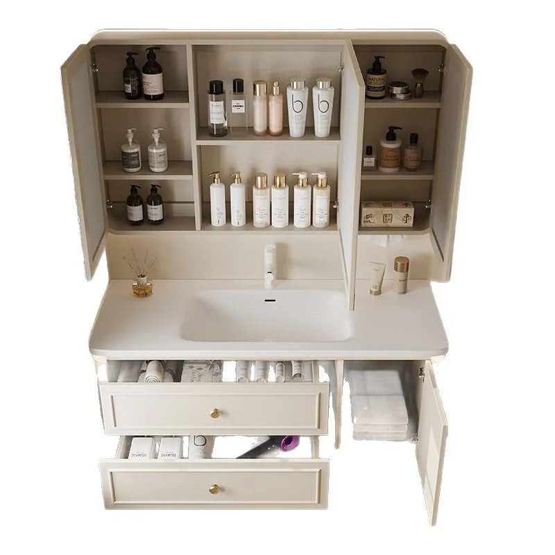 Modern Bathroom Cabinet Corian Integrated Ceramic Basin Oak Painted Cabinet French Premium Toilet Hand Wash Basin Combination