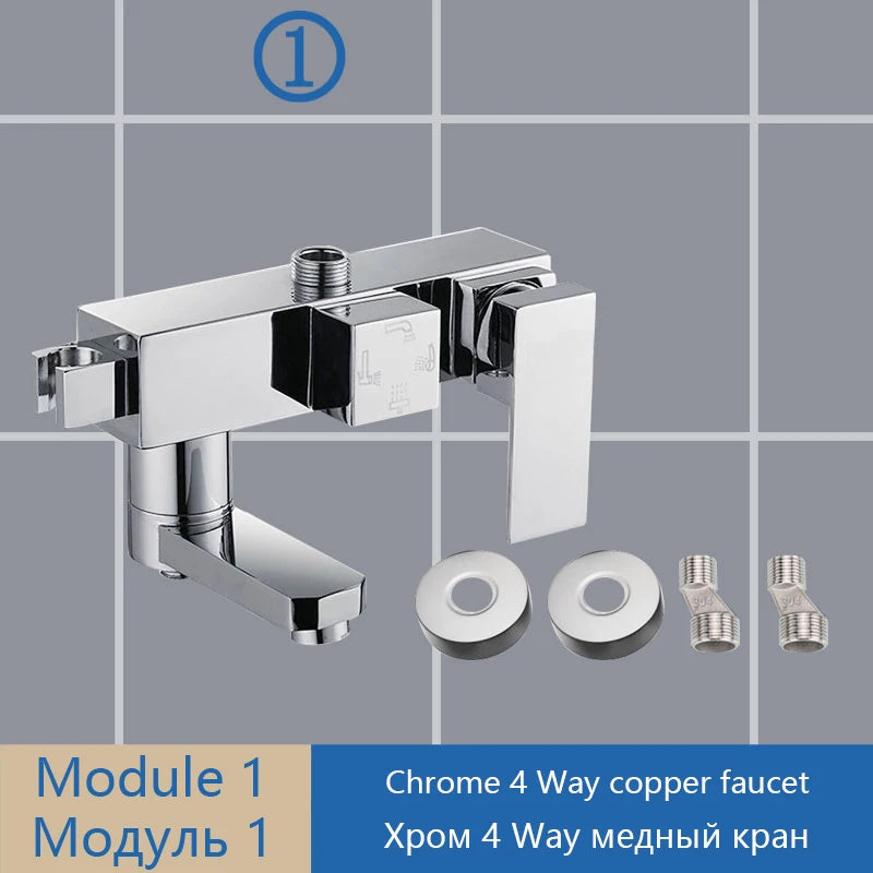 Shower Set Accessories Brass Shower System Bathroom Thermostatic Faucet Hot Cold Mixed Bathtub Shower Faucet LED Digital Faucet