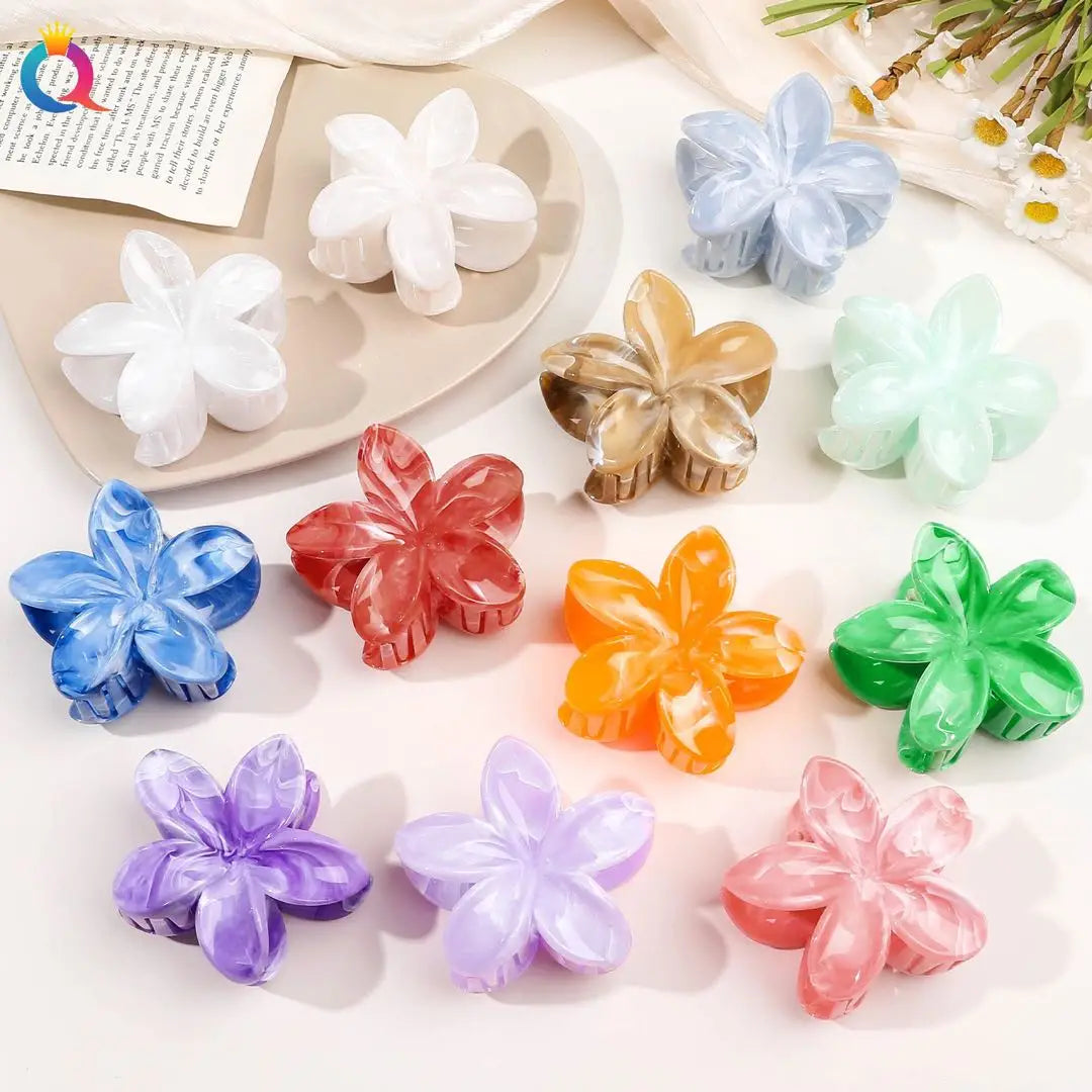 2 Pcs Hawaiian Flower Claw Clips for Women,Marble Vein Flower Hair Claw Clips for Thin Hair,Cute Beach Hair Accessories
