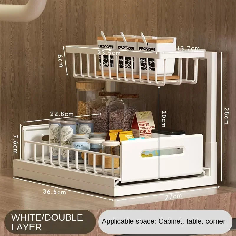 Kitchen sink cabinet organizer, multi-functional layered shelf, seasoning drawer, pull-out storage rack
