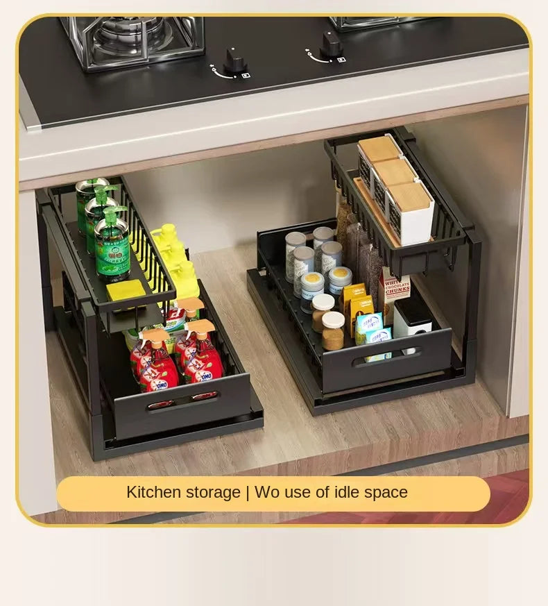 Kitchen sink cabinet organizer, multi-functional layered shelf, seasoning drawer, pull-out storage rack
