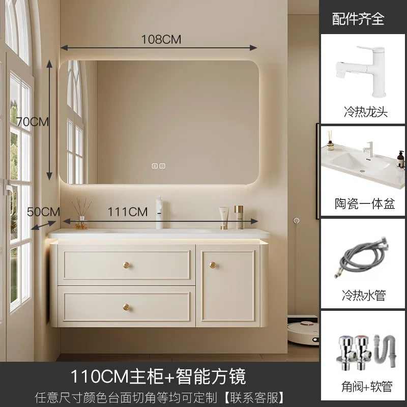 Modern Bathroom Cabinet Corian Integrated Ceramic Basin Oak Painted Cabinet French Premium Toilet Hand Wash Basin Combination