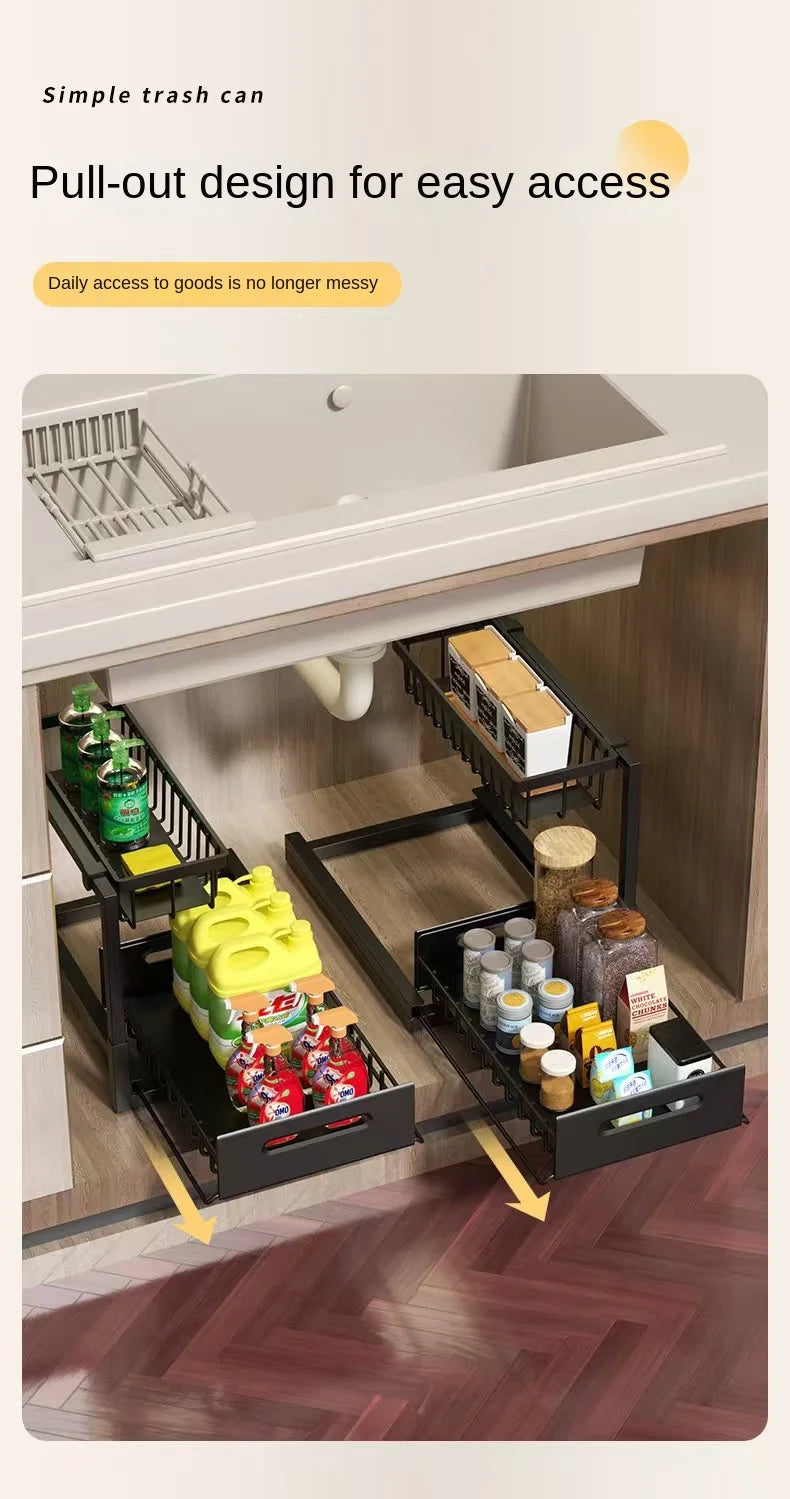 Kitchen sink cabinet organizer, multi-functional layered shelf, seasoning drawer, pull-out storage rack