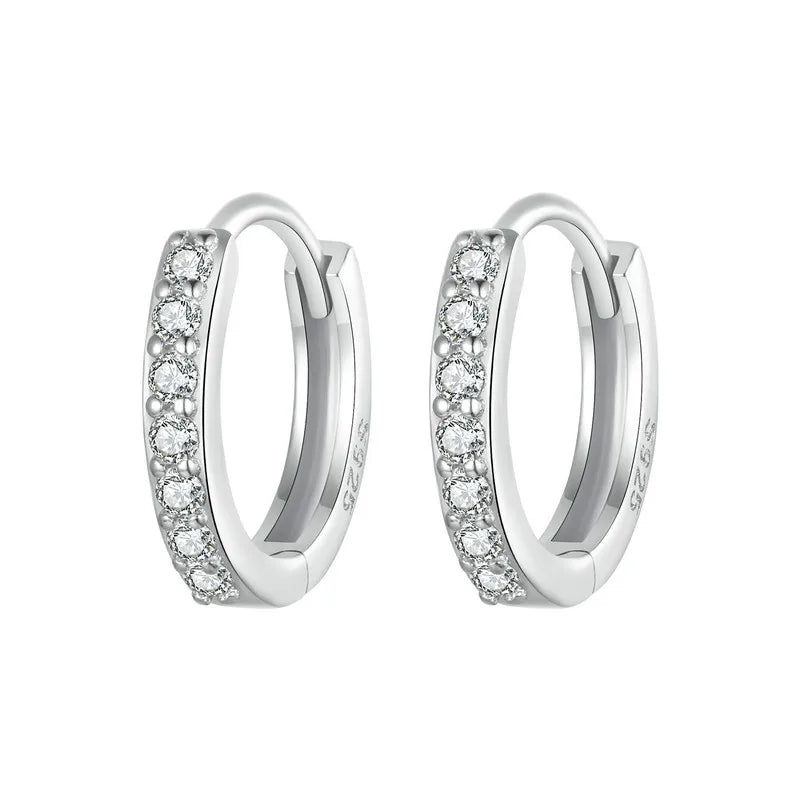 BAMOER 925 Sterling Silver Classic CZ Huggie Hoop Earrings, White Gold Plated Cartilage Piercing Earrings Ear Cuff for Women