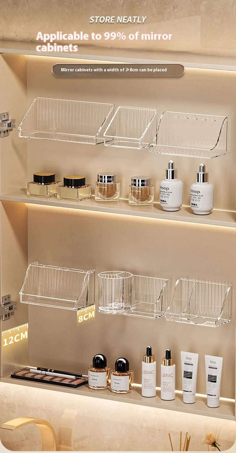 Mirror cabinet storage box bathroom cabinet wall mounted transparent slanted shelf cosmetics lipstick jewelry sorting box