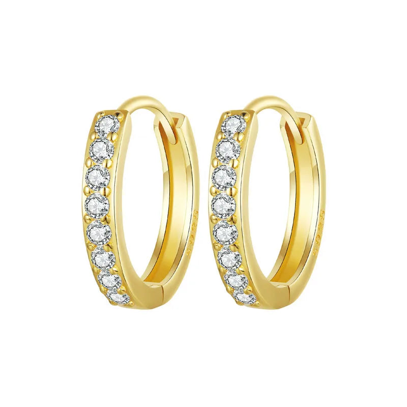 BAMOER 925 Sterling Silver Classic CZ Huggie Hoop Earrings, White Gold Plated Cartilage Piercing Earrings Ear Cuff for Women
