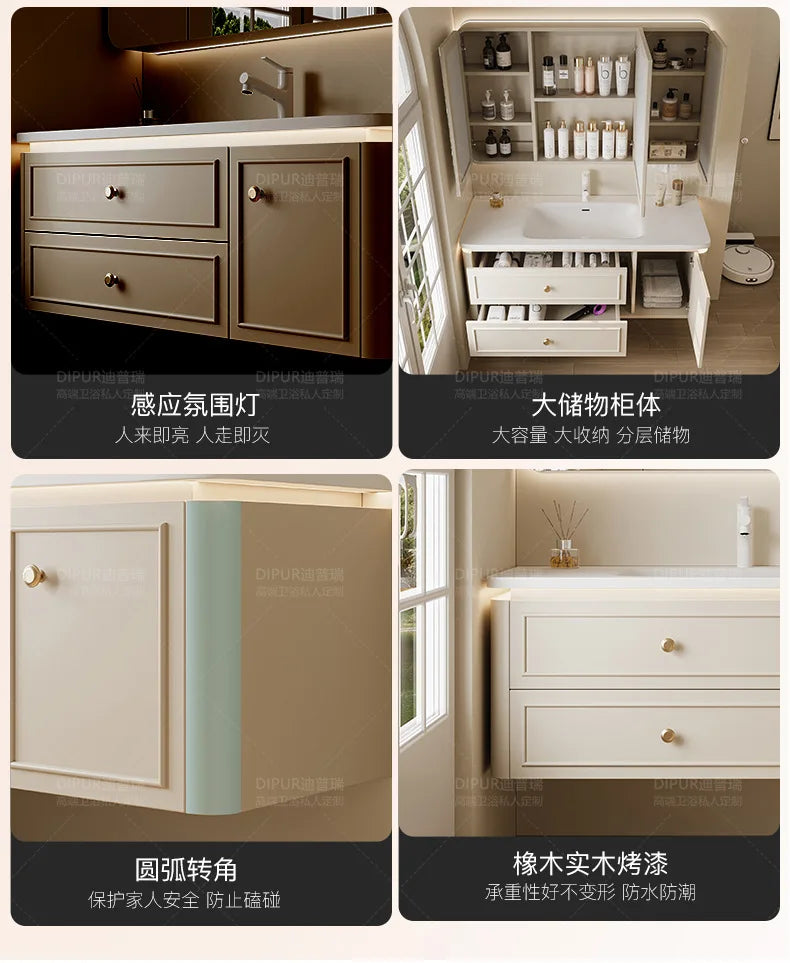 Modern Bathroom Cabinet Corian Integrated Ceramic Basin Oak Painted Cabinet French Premium Toilet Hand Wash Basin Combination