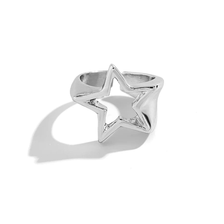 Vintage Punk Irregular Hollow Star Metal Open Rings for Women Fashion Statement Gothic Adjustable Couple Rings Y2K Wed Jewelry