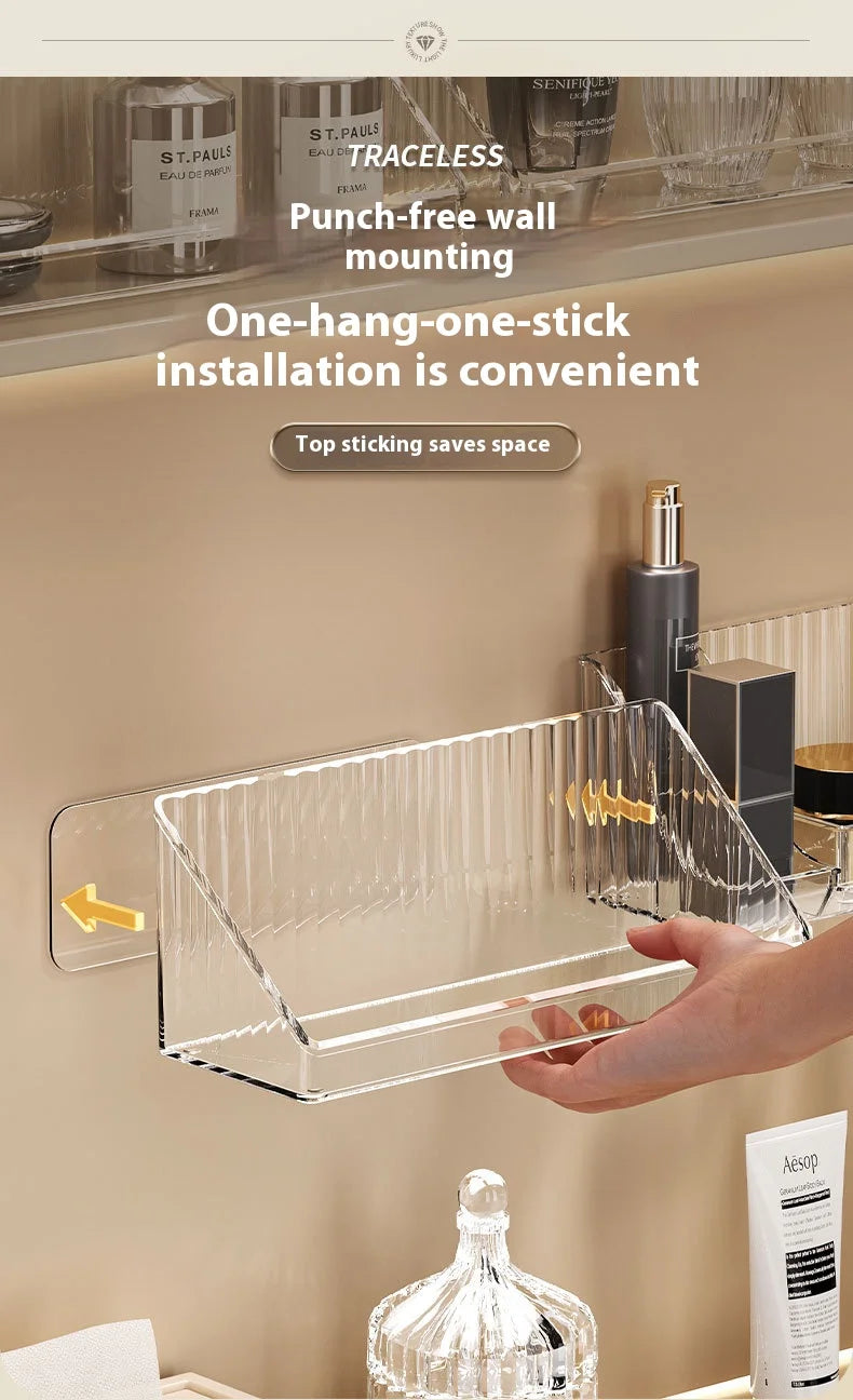 Mirror cabinet storage box bathroom cabinet wall mounted transparent slanted shelf cosmetics lipstick jewelry sorting box