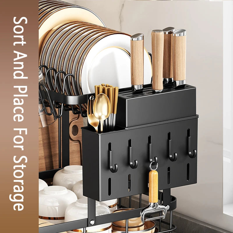 1 Or 2-Tier Space-Saving Kitchen Dish Drying Rack, Multifunctional Dish Rack, Rustproof Kitchen Dish Drying Rack With Drainboard